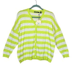 NWT Agave Denim Supima Cotton Cardigan Sz.L Lime Grey Striped Boxy Oversized